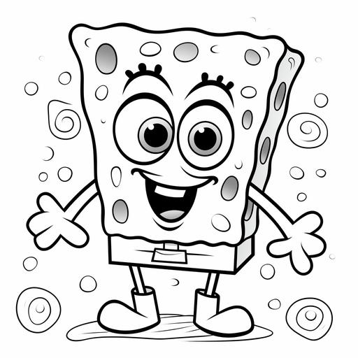 kids coloring book, funny spongebob squarepants images, squid, cartoon style, no shading, thick lines, low detail, no shading--ar 9:11