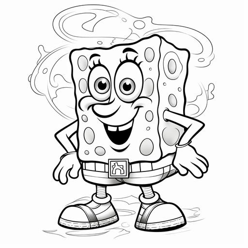 kids coloring book, funny spongebob squarepants images, squid, cartoon style, no shading, thick lines, low detail, no shading--ar 9:11