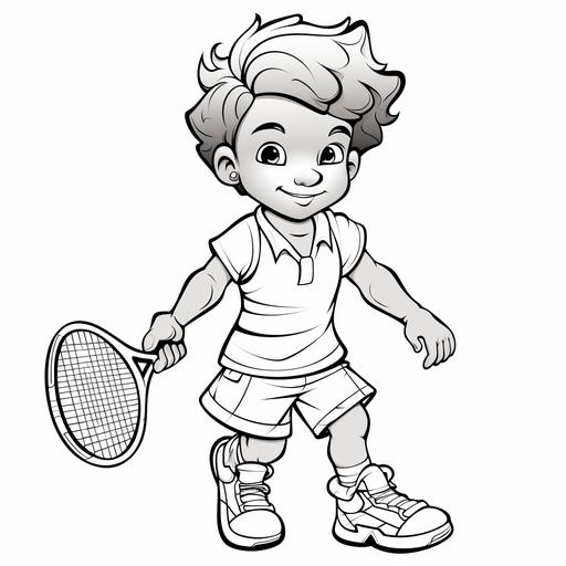 kid's coloring book ,[tennis player],cartoon,thick lines,black and white,white background--style raw