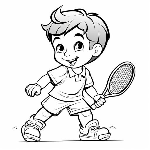 kid's coloring book ,[tennis player],cartoon,thick lines,black and white,white background--style raw
