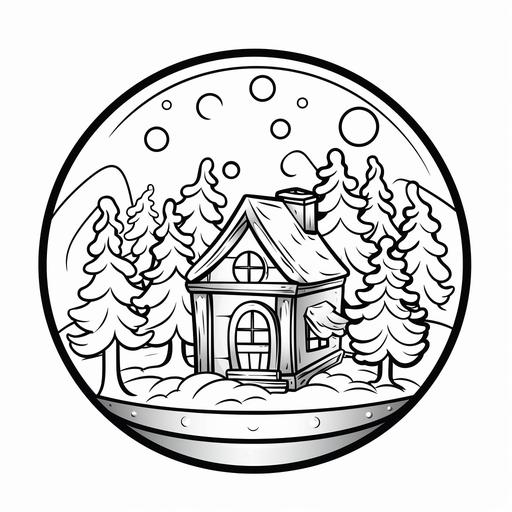 kid's coloring book,(snow globe),cartoon,thick lines ,black and white ,white background--style raw