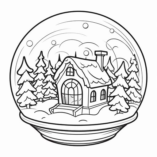 kid's coloring book,(snow globe),cartoon,thick lines ,black and white ,white background--style raw