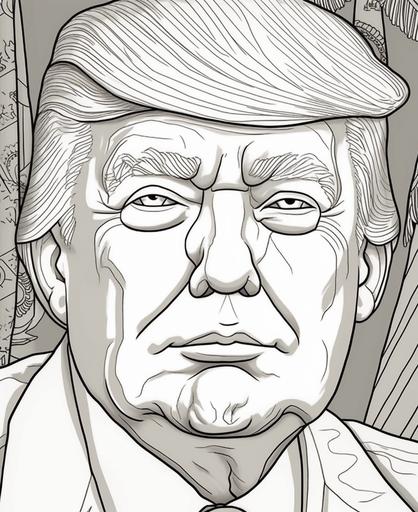 kids coloring page, Donald Trump on an american dollar bill, cartoon style, low detail, thick lines, no shading, no grey, --ar 9:11 --v 5