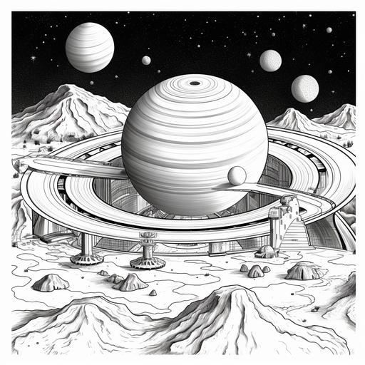 kids coloring page planet Saturn cartoon style thick lines low detail no shading