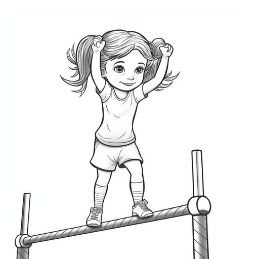 kids coloring page young girl doing gymnastics cartoon style thick lines low details no shading