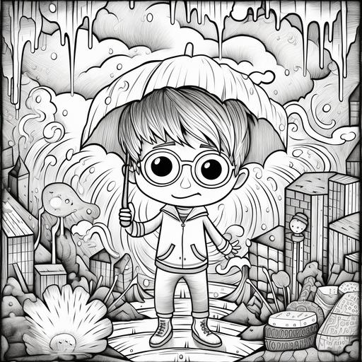 kids colouring book, weather, cartoon style, thick lines, low detail, black and white--ar 9:1
