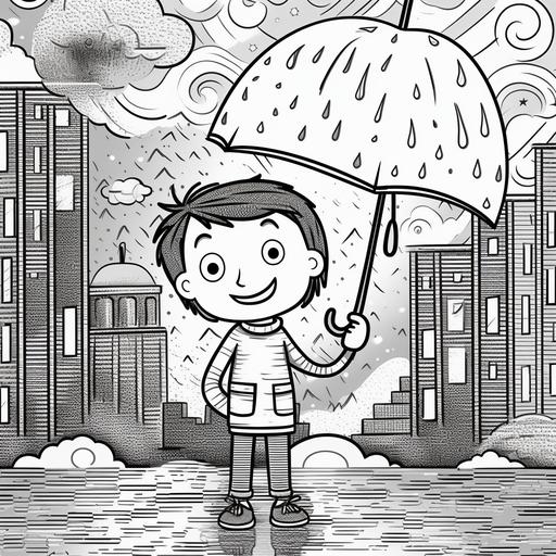 kids colouring book, weather, cartoon style, thick lines, low detail, black and white--ar 9:1