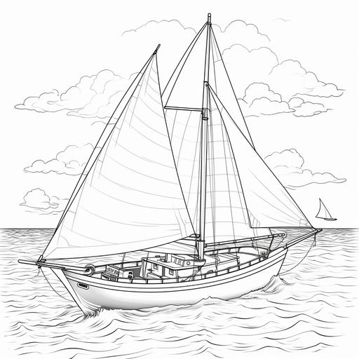 kids colouring in page cartoon sailboat on sea thick lines no shading low detail ar 9:11