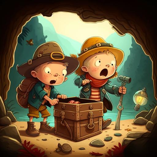 kids find the treasure chest Cartoon