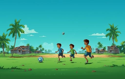 kids playing football by playground with blackboard illustration, in the style of minimalist backgrounds, sudersan pattnaik, animated gifs, uhd image, shaped canvas, green and blue, wallpaper --ar 39:25