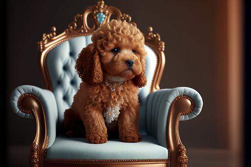 king, brown, king chair, poodle crown, toy, lounge chair, photo-realistic, detailed, cinematic scenery, warm setting, hyper realistic, hyper detailed, ultra HD 8k --ar 3:2 --q 2