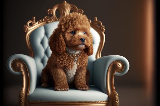 king, brown, king chair, poodle crown, toy, lounge chair, photo-realistic, detailed, cinematic scenery, warm setting, hyper realistic, hyper detailed, ultra HD 8k --ar 3:2 --q 2