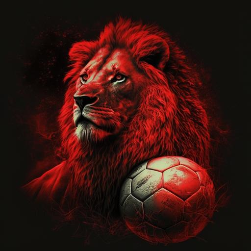 king champion lion red with thropy and soccer ball