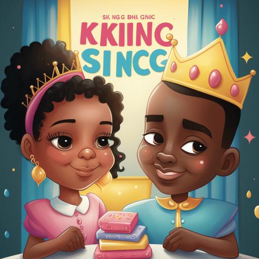 king scrubs, queen soap, cartoon, fairytale land, bright, children book, black kids, happy, kingdom