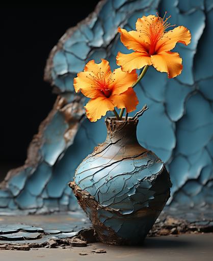 kintsugi basalt vase, colorful flowers, in the style of ikebana --ar 9:11 --c 70 --s 1000