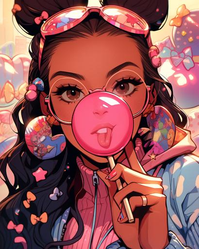 kissy face selfie, the most verfied social media influencer on the planet, self-absorbed narcissist, glam model, bubble gum pop art style --ar 4:5 --s 250 --niji 5