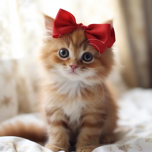 kitten with red hair bow