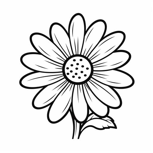 coloring page for kids, flower Daisy, cartoon style, thick line, low details, no shading, black and white - ar 9:11