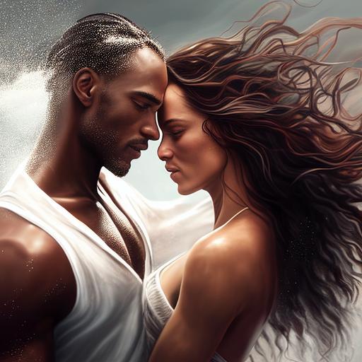 kizomba dance, ultra realistic man and woman with love look and style, next by sea waves