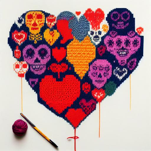 knitted heart chart day of the dead --test --creative