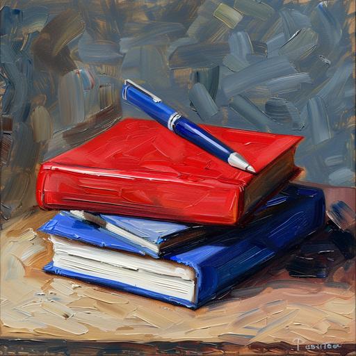 school notebooks and pen oil painting