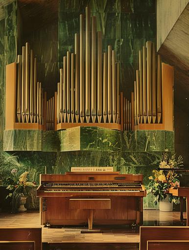 mid-century modern giant pipe organ inlaid in lime green marble wallpaper photo --ar 3:4 --s 250 --v 6.0