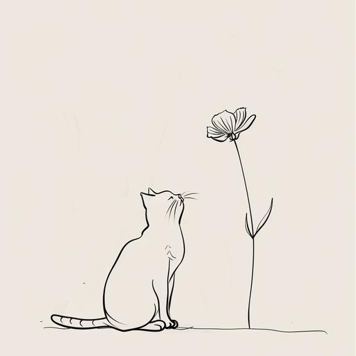 minimalist single line sketch of a cat and a flower --s 250 --v 6.0