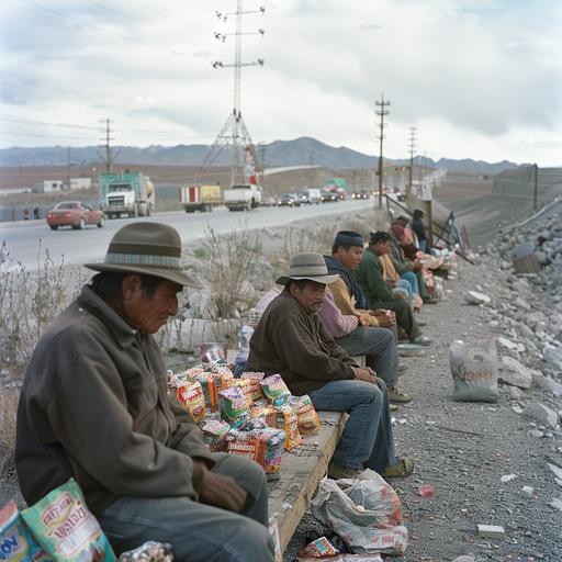 vinicunca migrant workers selling gum at the Mexican American border crossing --s 250 --v 6.0
