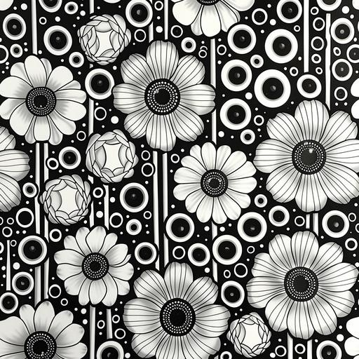 pattern line art,illustration ,flower ,circle, no background ,geometric , black and white , splash effects-- tile --s 1000 --style raw