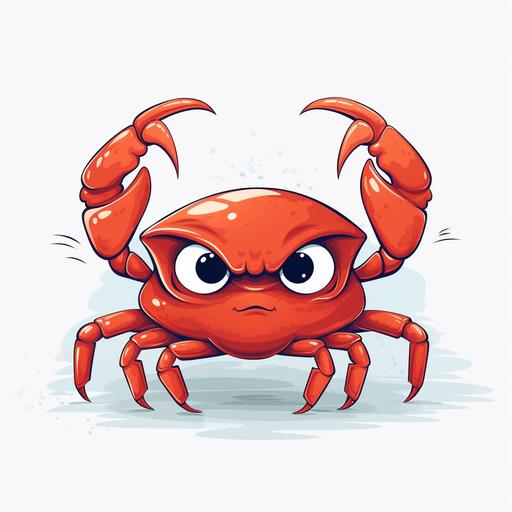 hand-drawn style. white background. cute but angry crab with an evil smile. Nothing in the background