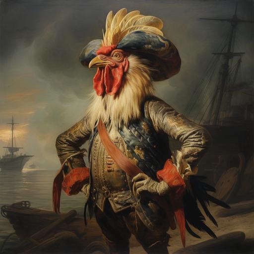 a metaphorical chicken pirate rooster, 19th century art --v 5.2
