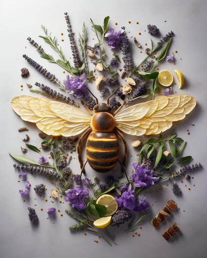 la maison du butterfly charcuterie,lavender,bumblebee,ornamental beanstalk --ar 8:10 --c 25
