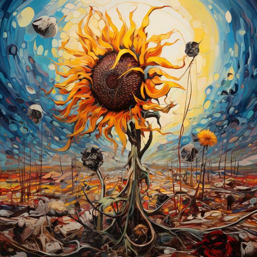 surreal dead sunflower abstract oil painting