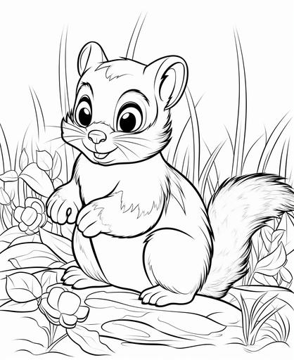 coloring page for kids, chipmunk, cartoon style, thick line, low detail, no shading --ar 9:11