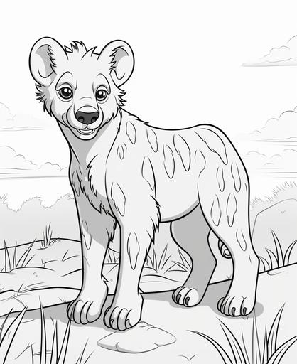 coloring page for kids, hyena, cartoon style, thick line, low detail, no shading --ar 9:11