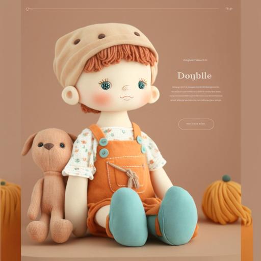 landing page with handmade rag doll product, toy, ux, ui, 8k, light background --v 4