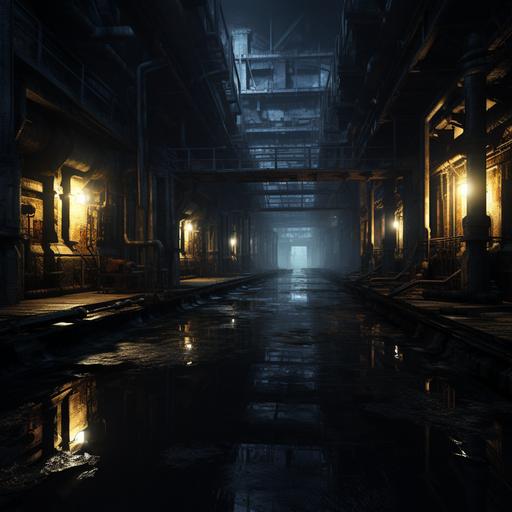 landscape,interior,old factory,scifi movie,dark,realistic,--v 5.2