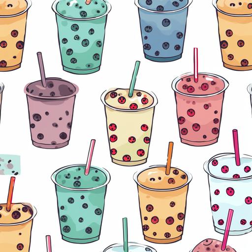 cute cartoon boba drink, pattern, white background