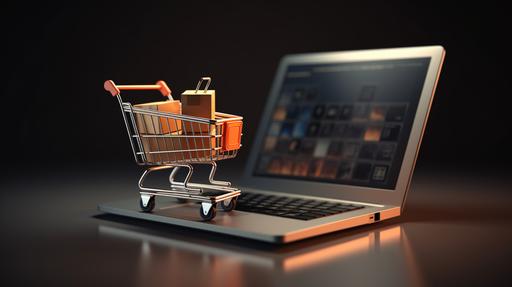laptop with 3d cart for online shopping concept background --ar 16:9