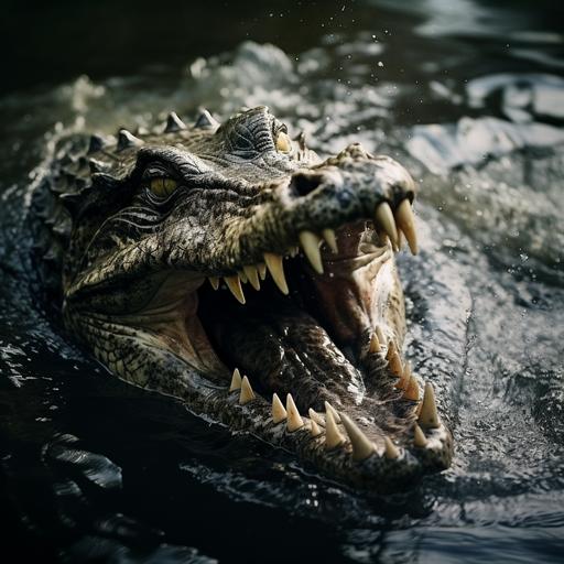 large acidic, crocodile in water, eats, human