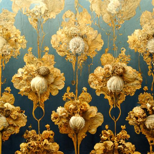 large baroque gold flowers on baby blue wallpaper