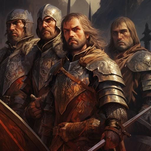 last defenders of the medieval Empire with armour, swords and bows fantasy picture realistic