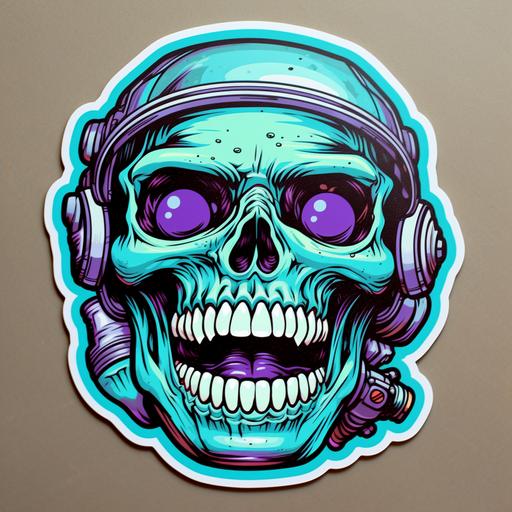 laughing astronaut skeleton head, aqua mint blue lavender, 2d, sticker, graffiti, high detail, third eye chakra