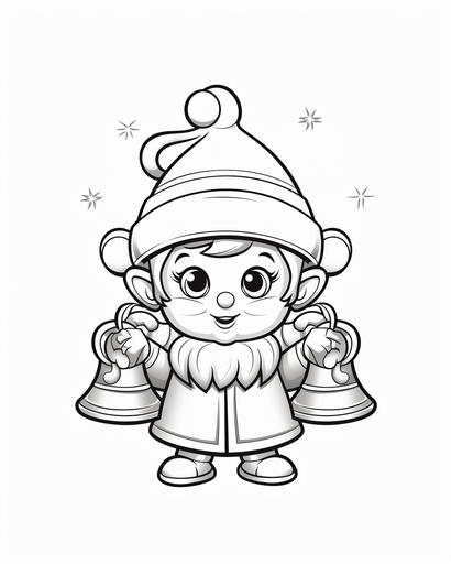 coloring page for kids, jingle bells, cartoon style, thick lines, low detail, no shading --ar 4:5