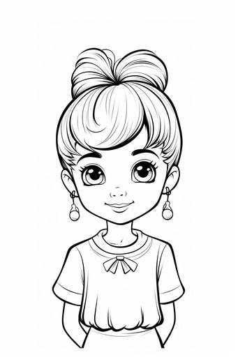 coloring page for kids, little girl simple hairstyle, cartoon style, black and white, low detail, no shading --ar 2:3