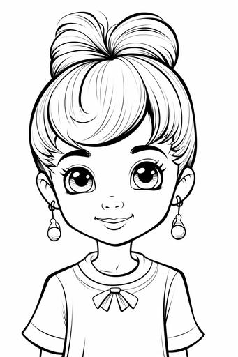 coloring page for kids, little girl simple hairstyle, cartoon style, black and white, low detail, no shading --ar 2:3