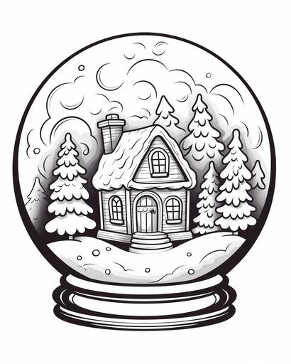 coloring page for kids, snow globe, cartoon style, thick lines, low detail, no shading --ar 4:5