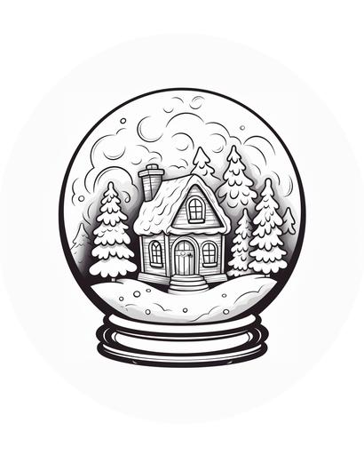 coloring page for kids, snow globe, cartoon style, thick lines, low detail, no shading --ar 4:5