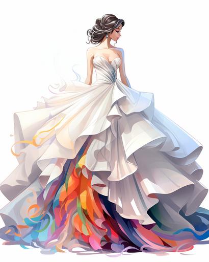 kids illustration, fashion model wearing a big wedding dress, cartoon style, thick lines, low detail, vivid color --ar 4:5