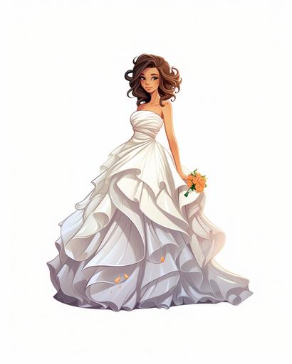 kids illustration, fashion model wearing a big wedding dress, cartoon style, thick lines, low detail, vivid color --ar 4:5